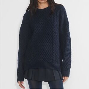 Aritzia Sunday Best Peggy Sweater navy blue (admiral) merino cotton cable knit S